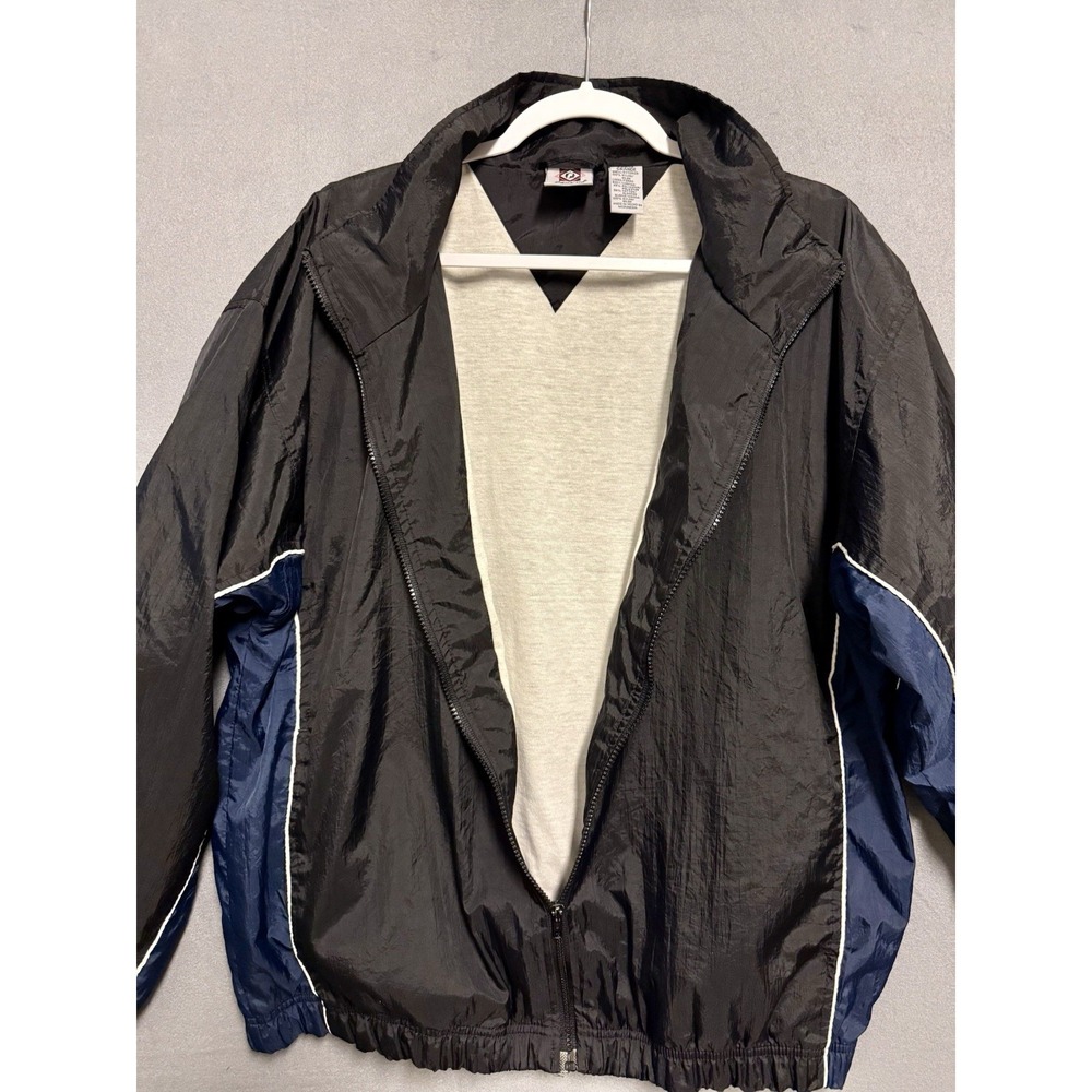 Franklin Sports‎ Mens Large Black Navy Blue Full Zip Windbreaker Jacket Nylon
